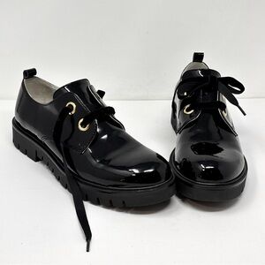 NERO GIARDINI Black Patent Leather Chunky Lace-Up Derby Size 37 | US 7